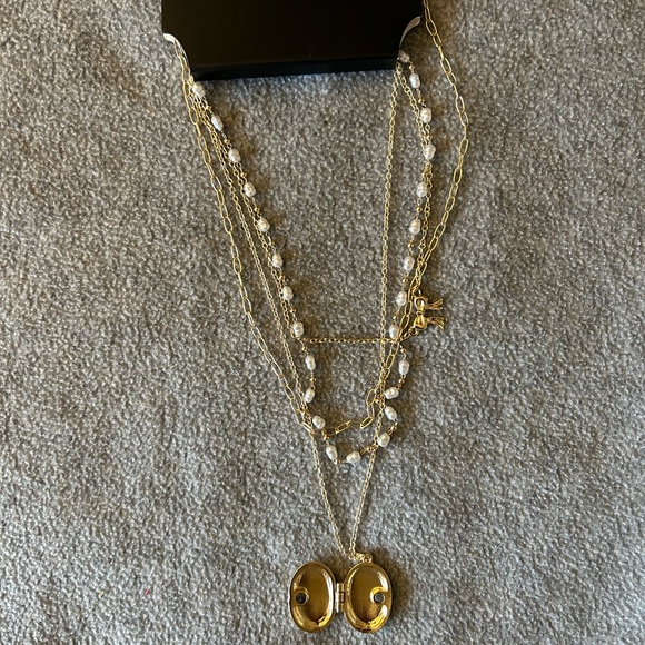 Gold Tone Layered Necklace with Locket - Picture 3 of 4
